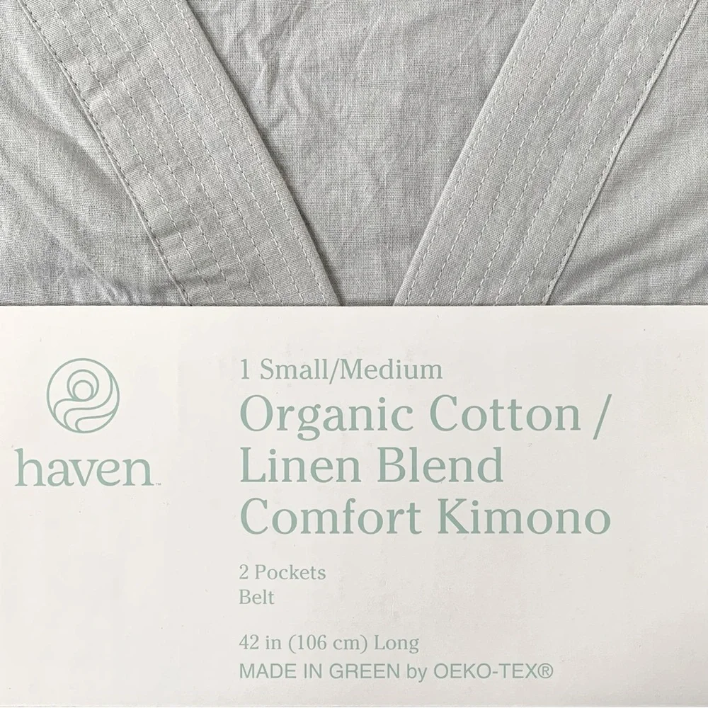 Gray Organic Cotton & Linen Blend Kimono Robe. - Picture 6 of 9
